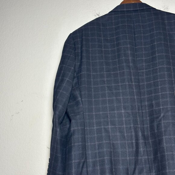 Nordstrom Wool Navy Blazer Coat Jacket Men 42L Blue Formal Windowpane Classic - Picture 16 of 16